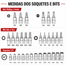 Kit De Ferramentas 46/40 Peças Jogo De Soquetes Chave Catraca Reversível Com Maleta Jogo
