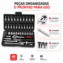 Kit De Ferramentas 46/40 Peças Jogo De Soquetes Chave Catraca Reversível Com Maleta Jogo