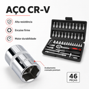 Kit De Ferramentas 46/40 Peças Jogo De Soquetes Chave Catraca Reversível Com Maleta Jogo